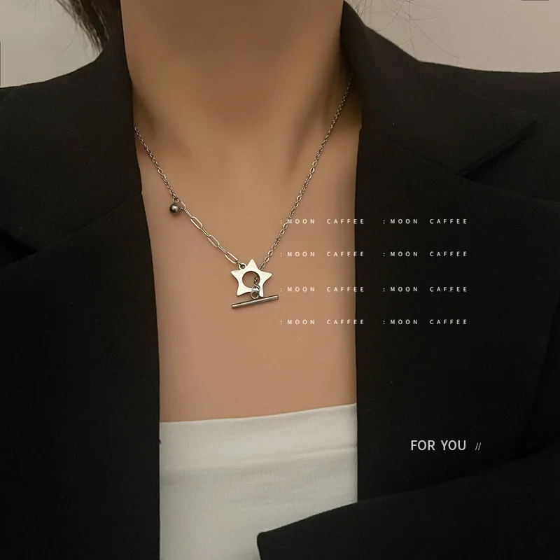 

Trendy Star Ot Buckle Clavicle Necklace for Women Girl Wholesale Stainless Steel Metal Sweater Female Jewelry Goth Necklace 2022