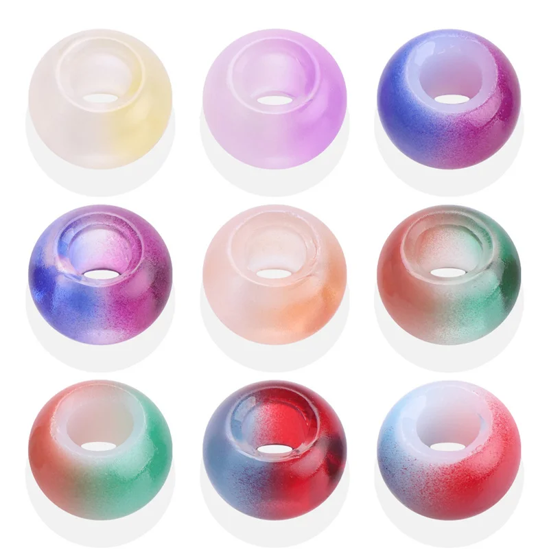 

10Pcs New Glass Beads Charms Gradient Color Large Hole Rondelle Slide Charm for Snake Chain Bracelet Necklace Women Men Jewelry