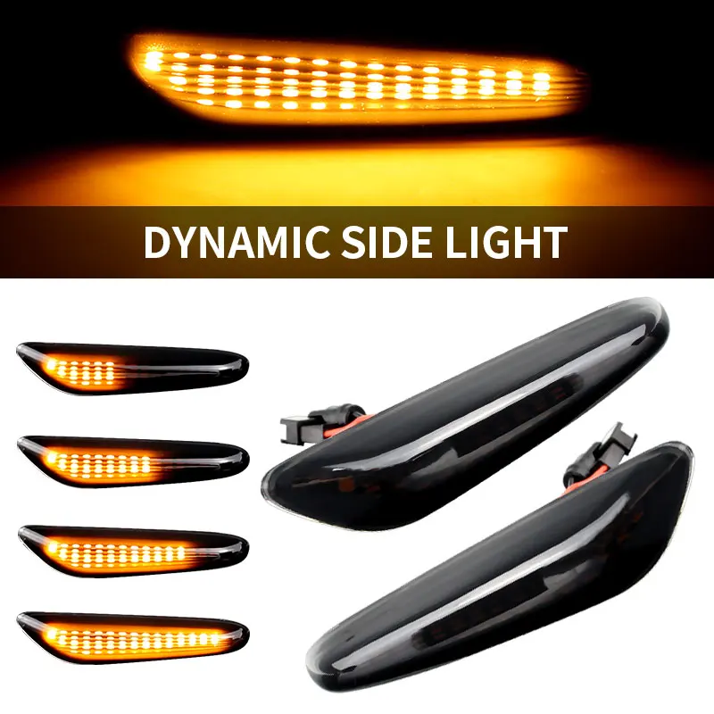 2Pcs LED Side Marker Mirror Indicator Lamp Flowing Water Turn Signal Light Amber For BMW E90 E91 E92 E93 E60 E87 E82 E61 E46