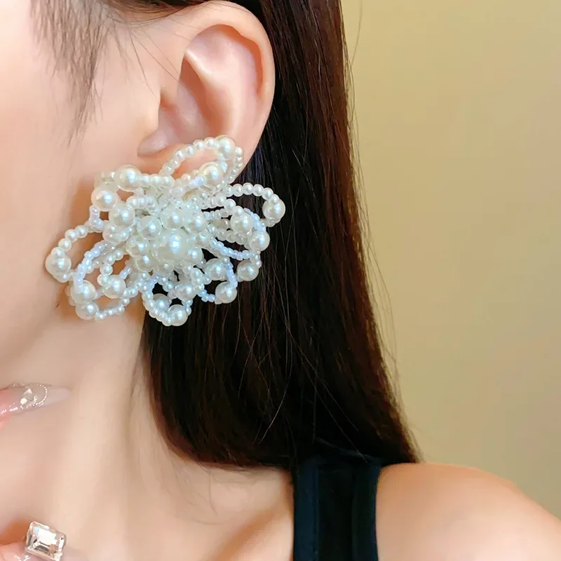 Серьги Draweye с жемчугом и цветами для женщин милые корейские модные ювелирные