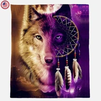wolf throw blanket wolf lover gift wolf with dreamcatcher spiritual wolf blanket