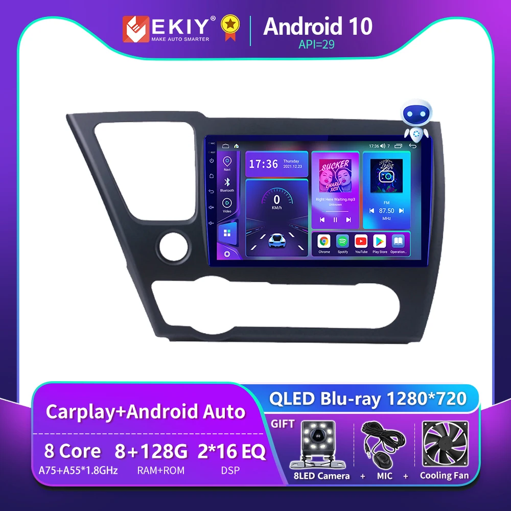 

EKIY T900 8G 128G для Honda Civic 9 2013 2014 2015 2016 Автомобильный радиоприемник GPS Авто Android Carplay Беспроводная мультимедийная система Blu-ray QLED № 2 Din DVD-плеер Голо...