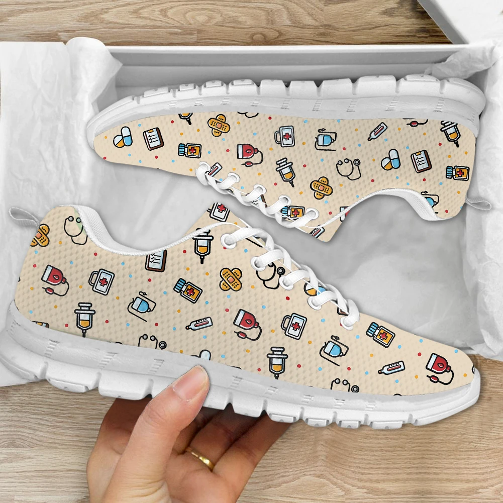 

INSTANTARTS Ladies Nursing Shoes Medical Tool Pattern Lace-up Casual Sneakers for Women Comfort Flat Shoes enfermera Zapatos