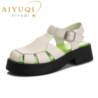 aiyuqi women sandals genuine leather 2022 summer new closed toe sandals women roman braided women sandals