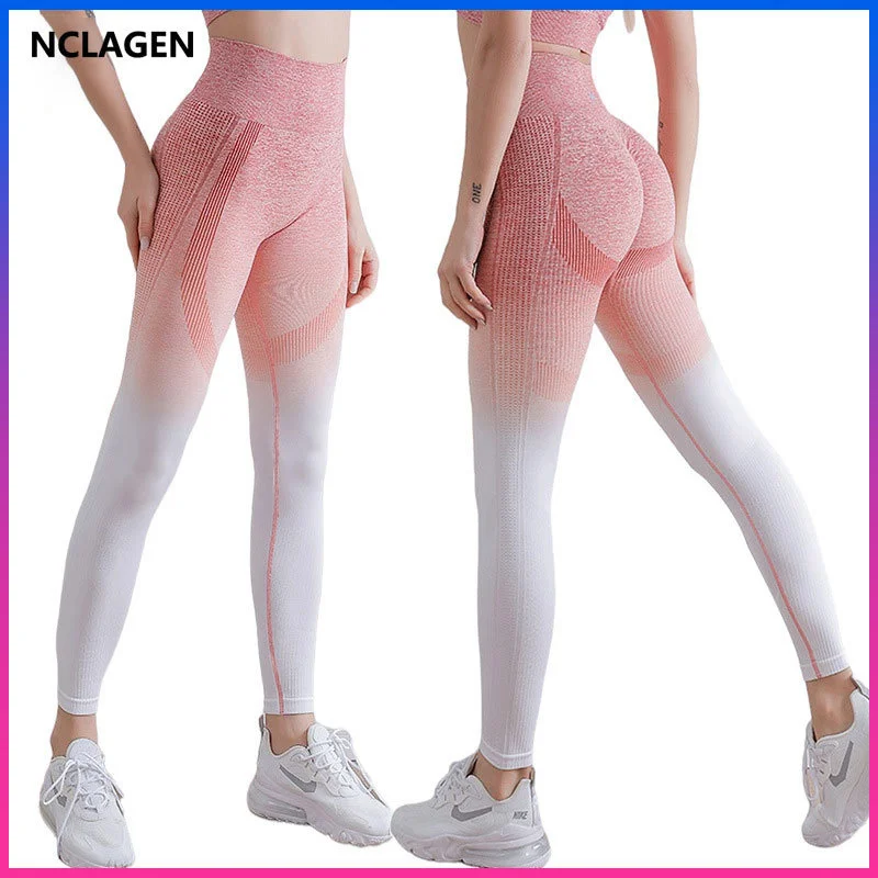 

NCLAGEN Yoga Seamless Leggings Women Gradient Fitness Pants High Waist Squat Proof Hip Lifting Workout Running Sports Tights