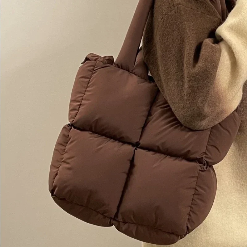 

Designer Puffy Shoulder Bag Women Quilted Space Cotton Down Feather Padded Large Capacity Handbag Winter Shopping Tote Bolsas