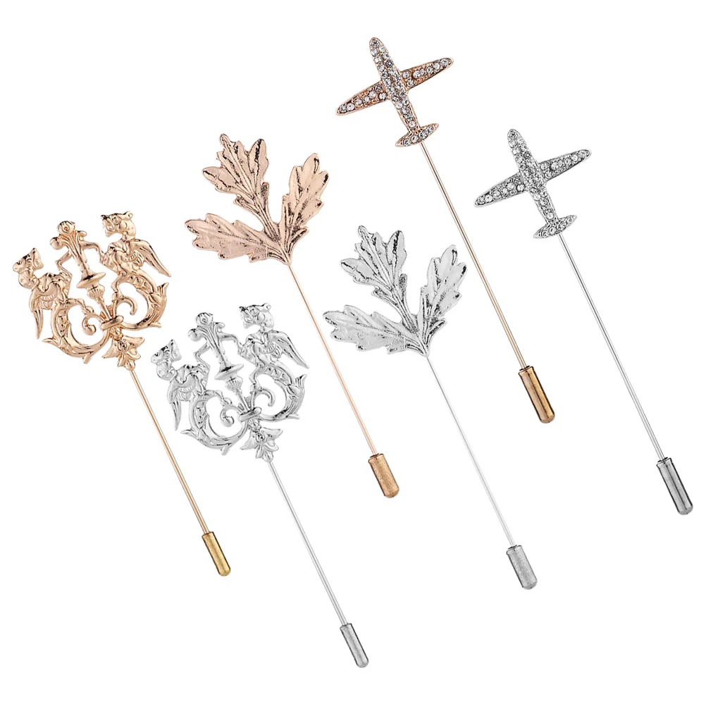 

6pcs Male Tie Pin Brooches Suit Collar Brooches Plumage Molding Shirts Brooch