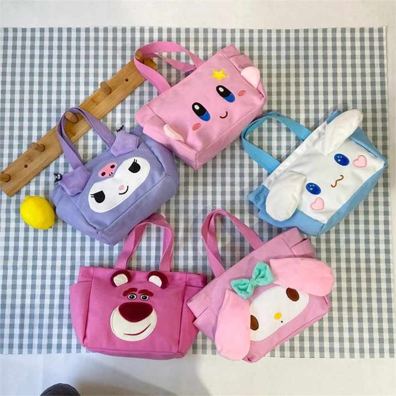 

Kawaii My Melody Cinnamoroll Kuromi Sanrioed, милая мультяшная Повседневная модная сумка, Холщовая Сумка, Сумка через плечо, подарок на день рождения