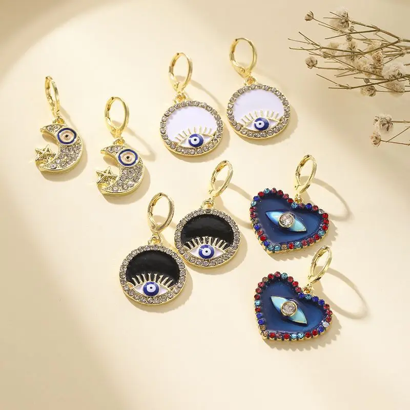 

Zircon Moon Star Evil Eye Pendant Hoop Earring for Women Statement Huggie Drop Earring Jewelry Pendientes Engagement Date Gift
