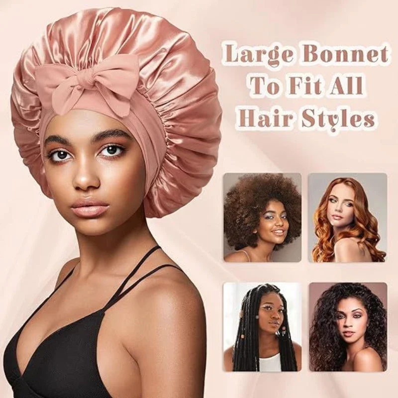 Атласный чепчик шелковый регулируемый для сна волос с завязками чепчики женщин и