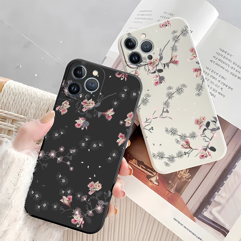 Красивый розовый чехол с падающими цветами для iPhone 16 15 14 13 Plus Pro Max