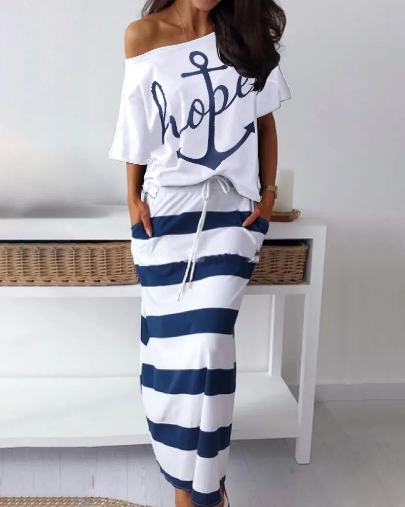 

Women's 2023 spring/summer printing short sleeved T-shirt+skirt suit