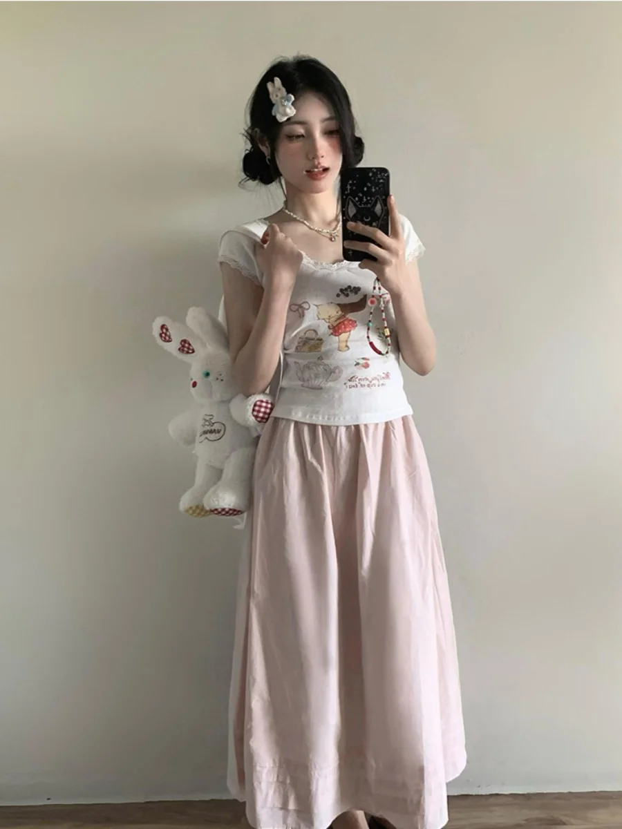 Кружевная кружевная милая футболка с короткими рукавами женская летняя