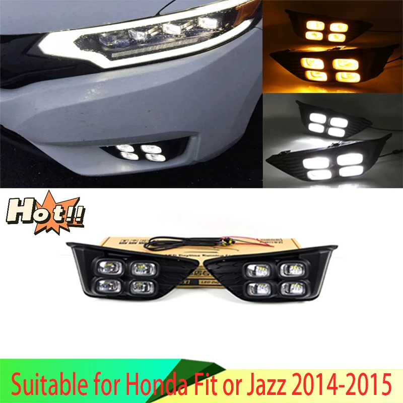 

2PCS DRL Suitable For Honda Fit or Jazz 2014-2015 Led Daytime Running Lights white and yellow daylights fog lamps