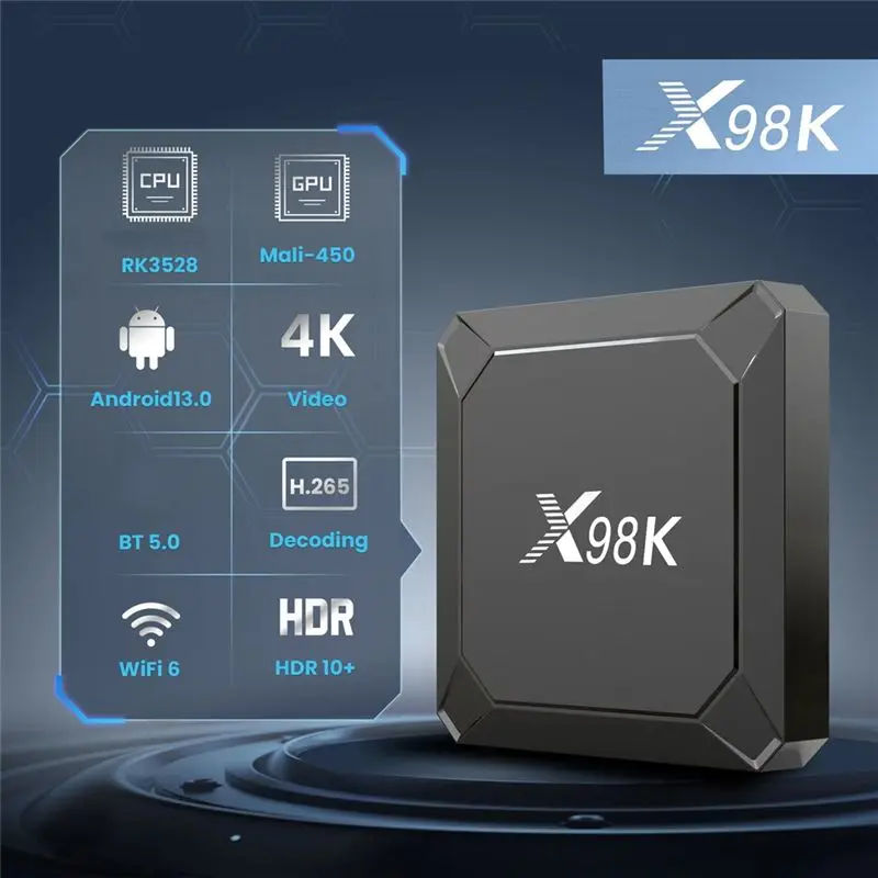Фото ТВ-приставка X98K с Wi-Fi 6, Bluetooth 5.0, поддержкой AV1, Wi-Fi 2.4G и 5G, 4K HD, смарт-медиаплеер, с европейской вилкой №5