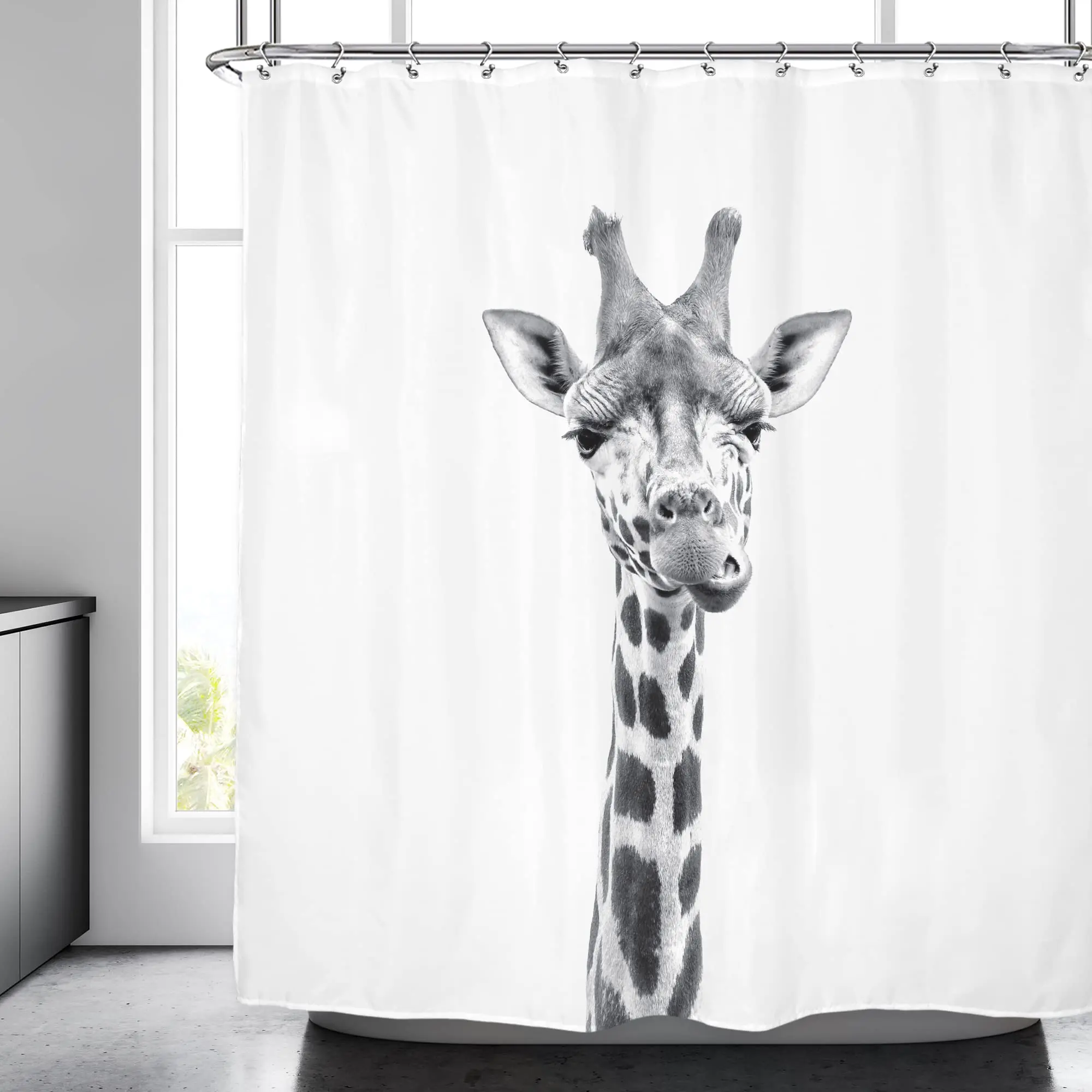 Funny Animal Shower Curtain Giraffe Jungle Safari Tropic African Wildlife Black and White Modern Designer Cool Bathroom Decor