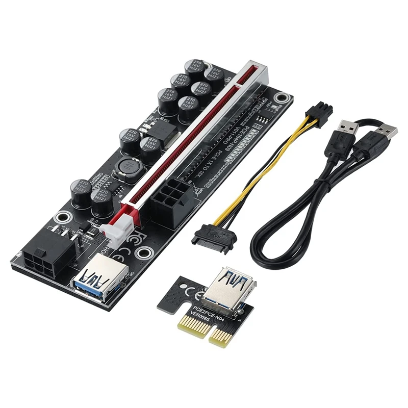 

PCI-E 1X to 16X Riser Card, 10 Capacitors,for Bitcoin Ethereum Mining ETH,USB 3.0 Extension Cable (V011-PRO,1 Pack)