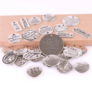Mixed 30pcs Letter Brand Style Round Rectangle Charm Silver Color Pendants DIY Jewelry for Necklace Making Bracelet Accessaries
