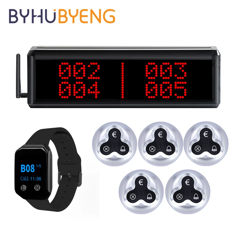 

BYHUBYENG Restaurant Fast Food Wireless Waiter Calling Nurse Call Bell Button System Watch Queue Number Display Management