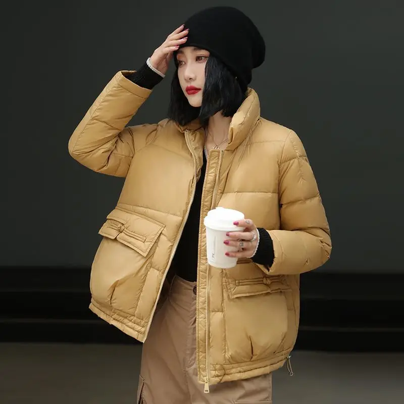 Women White Duck Down Jacket Stand Collar Autumn Winter Warm Outwear Casual Loose Thick Coat 2023 New Down Clothes Ladies M33