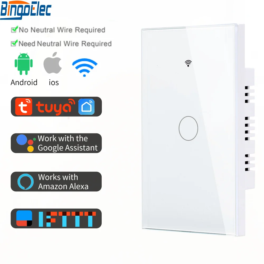 

Tuya WiFi Smart Switch US Standard On Off Light Touch Switch 433Mhz Remote Voice Control with Alexa Google Home Alice 1/2/3 Gang
