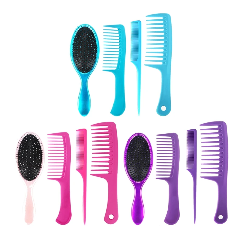 

4Pcs Paddle Hair Brush, Detangling Brush And Hair Comb Set ,Tangle Hairbrush For Long Thick Thin Curly Hair