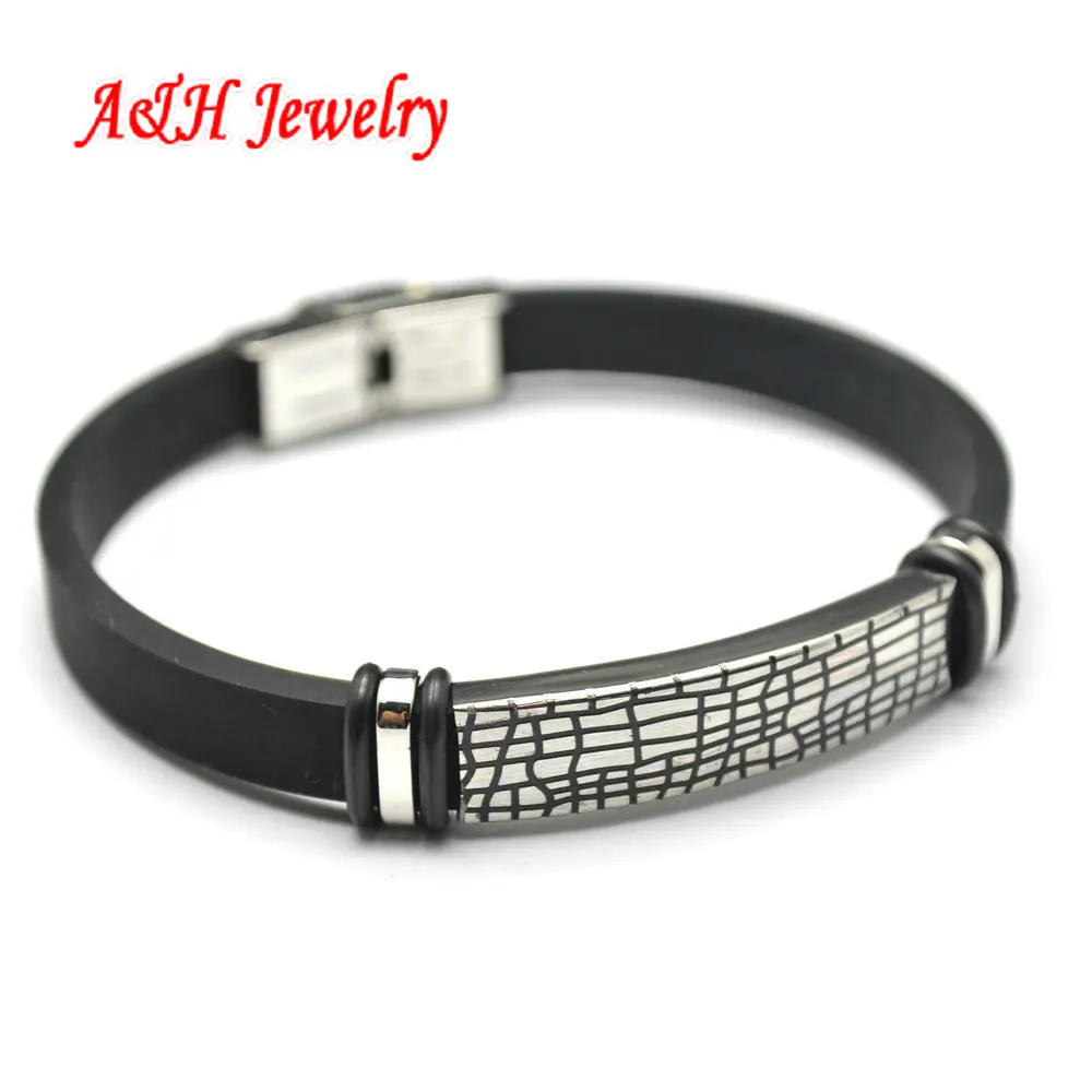 Mirror Polish High Quality Soft Rubber With 316L Stainless Steel Fashion Men Bracelet | Bracelets
