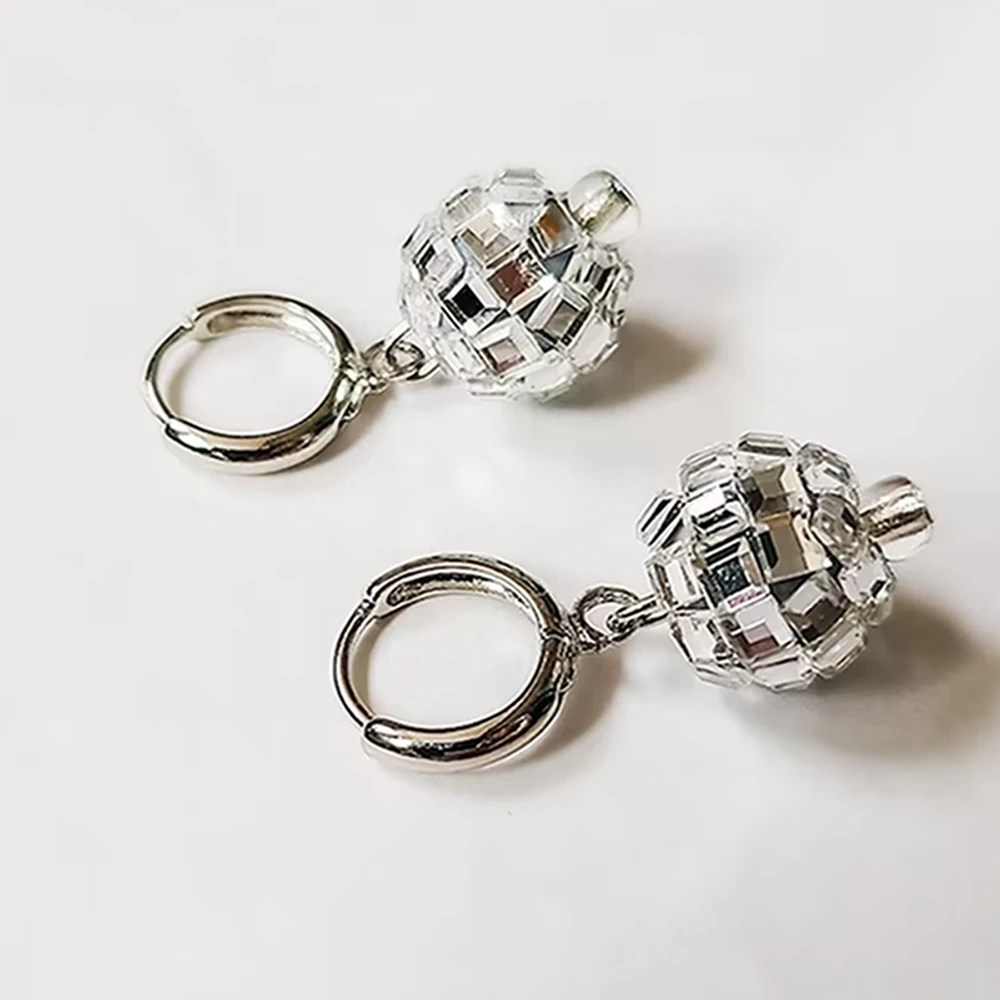 

Catuni Vintage Disco Ball Eras Tour Hoop Earrings Silver Color Sparkling Drop Earring Club Party Jewelry Accessories for Women