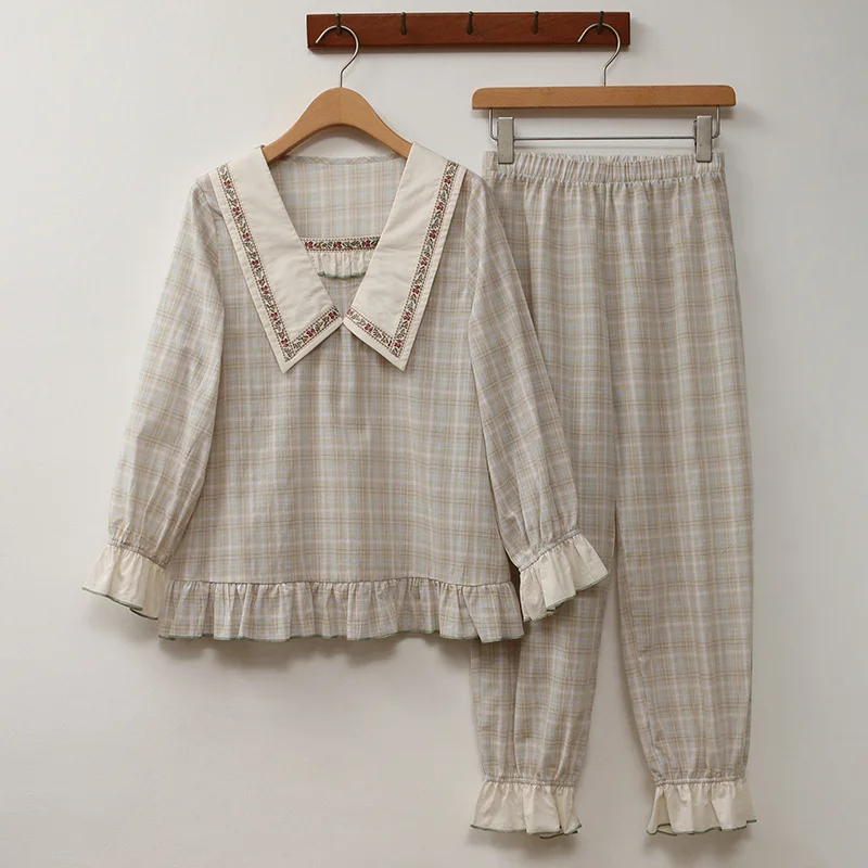 Летняя женская Милая пижама с длинным рукавом хлопковая сетчатая Дамская