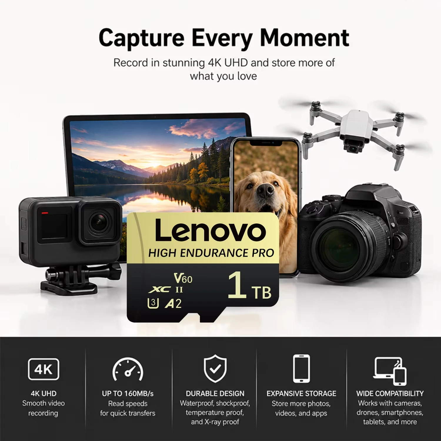 Фото Карта памяти Lenovo A2 V30 U3 Micro SD TF Class10, высокоскоростная, 128 ГБ-2 ТБ, для Nintendo Switch, мобильных телефонов, ПК, видеорегистраторов. №1