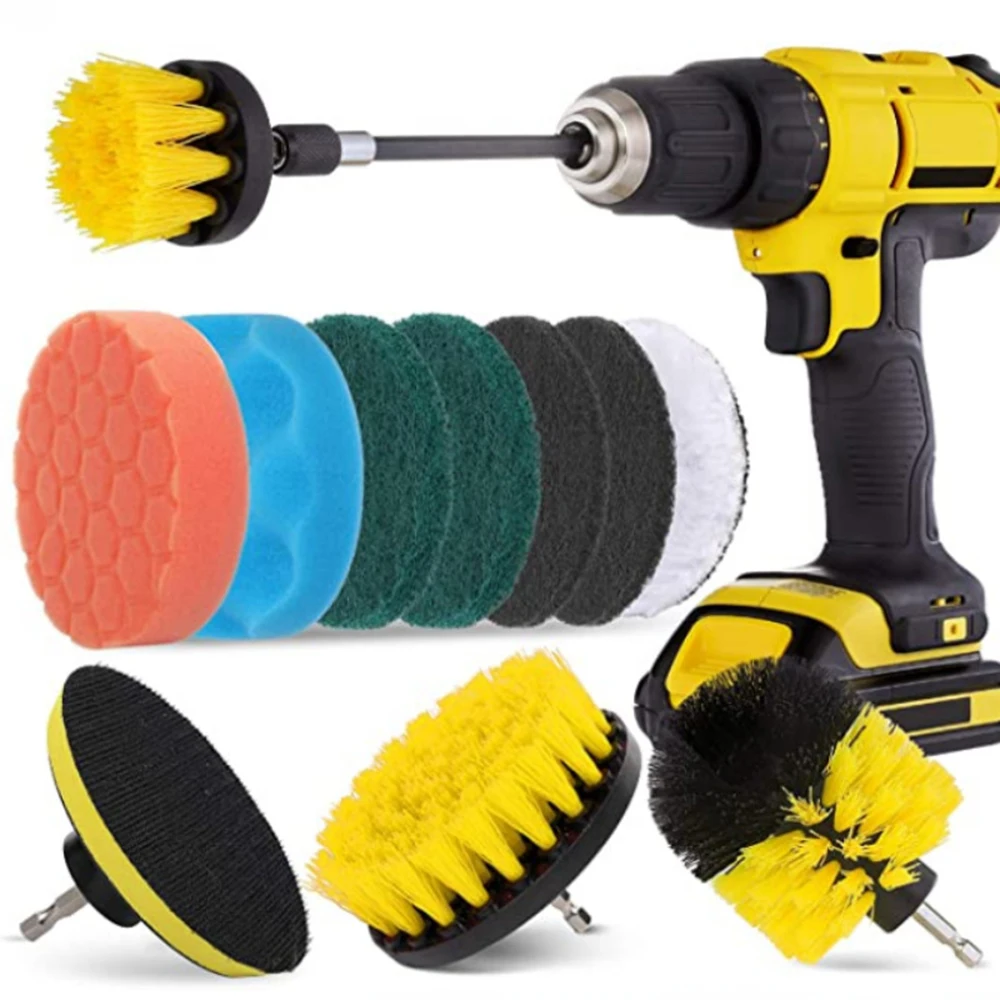 

12Pcs/Set Electric Scrubber Brush Drill Brush Kit Power Scrubber Brush Car Polisher For Car Tires Nylon Brushes