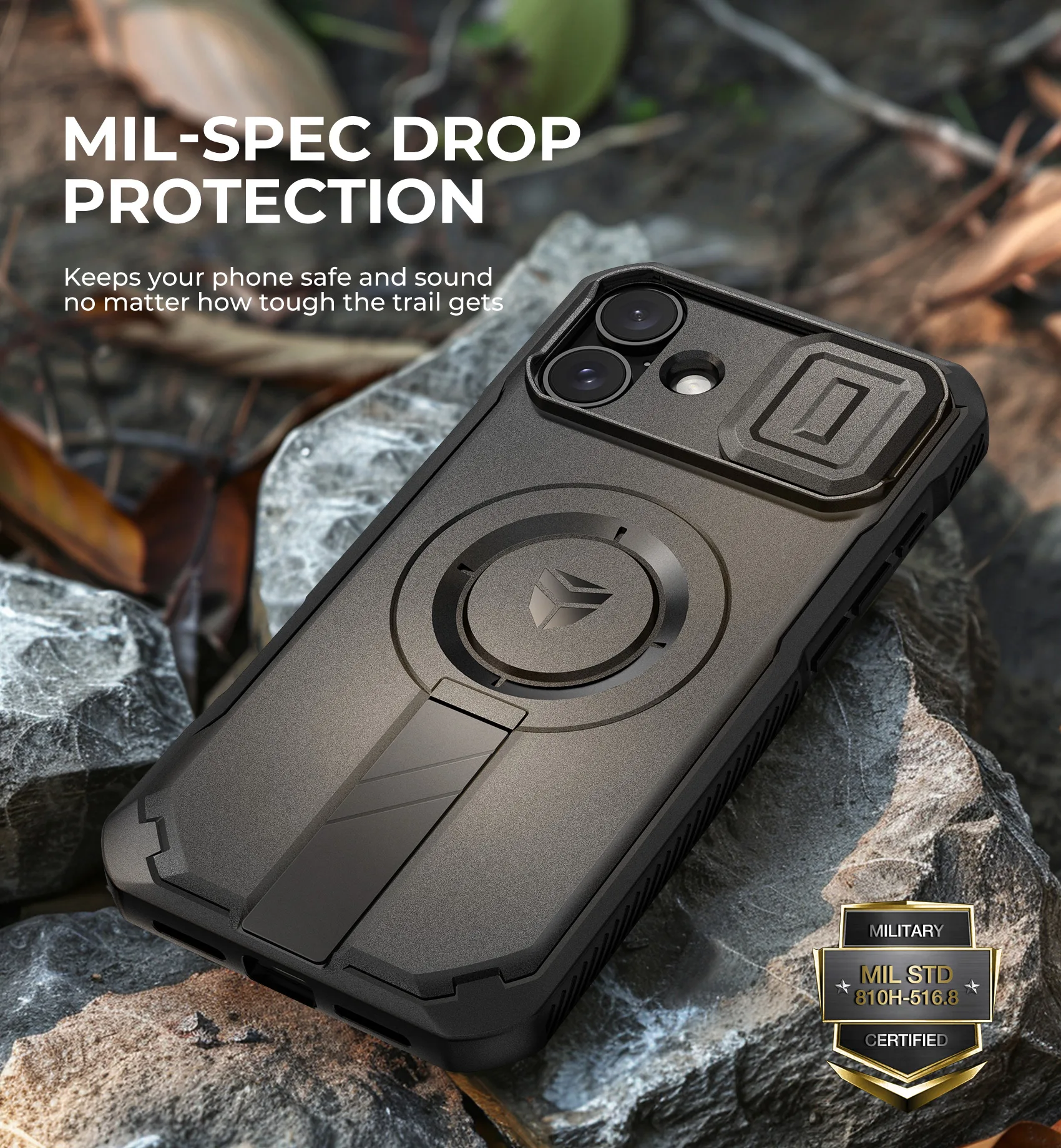 Фото Чехол для iPhone 16 Pro Max с выдвижной крышкой для камеры и регулируемой подставкой, прочный, ударопрочный, защитный, усиленный бампер-чехол №3