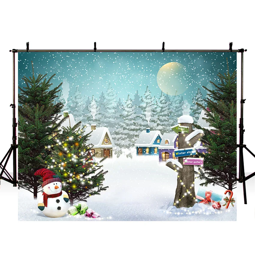 

Фон для фотосъемки зимняя Снежинка Рождественская елка Луна мигающие огни украшение Рождественские фоны для фотостудии