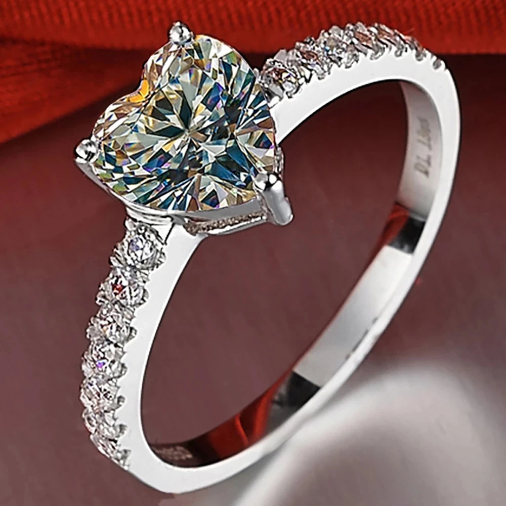 

Женское кольцо из белого золота 9 к Au375, модное кольцо с сердечком 1, 2, 3, 4, 5 карат для свадьбы, вечеринки, помолвки, юбилея