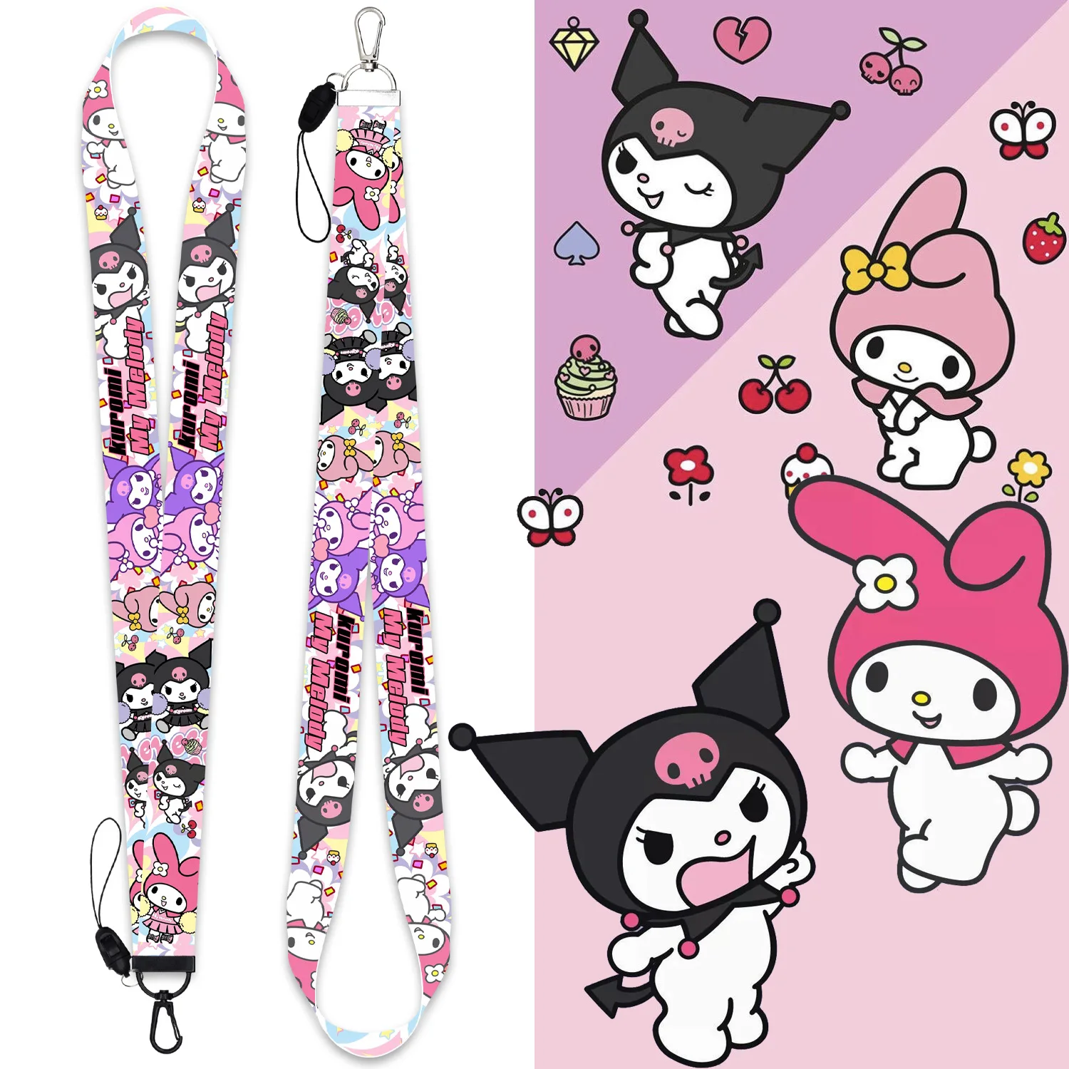 

Cartoon Anime Leuke Mymelody, Kuromi Sleutelhanger Mobiele Telefoon Hanger Werk Id-kaart Lanyard Dames Gift Accessoires Gift