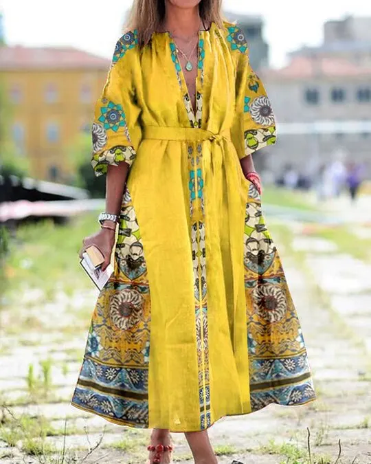 

VANOVICH European and American Fashion Printing Casual Mid-sleeve Dress 2022 Spring and Summer New Elegant Dresses for Women