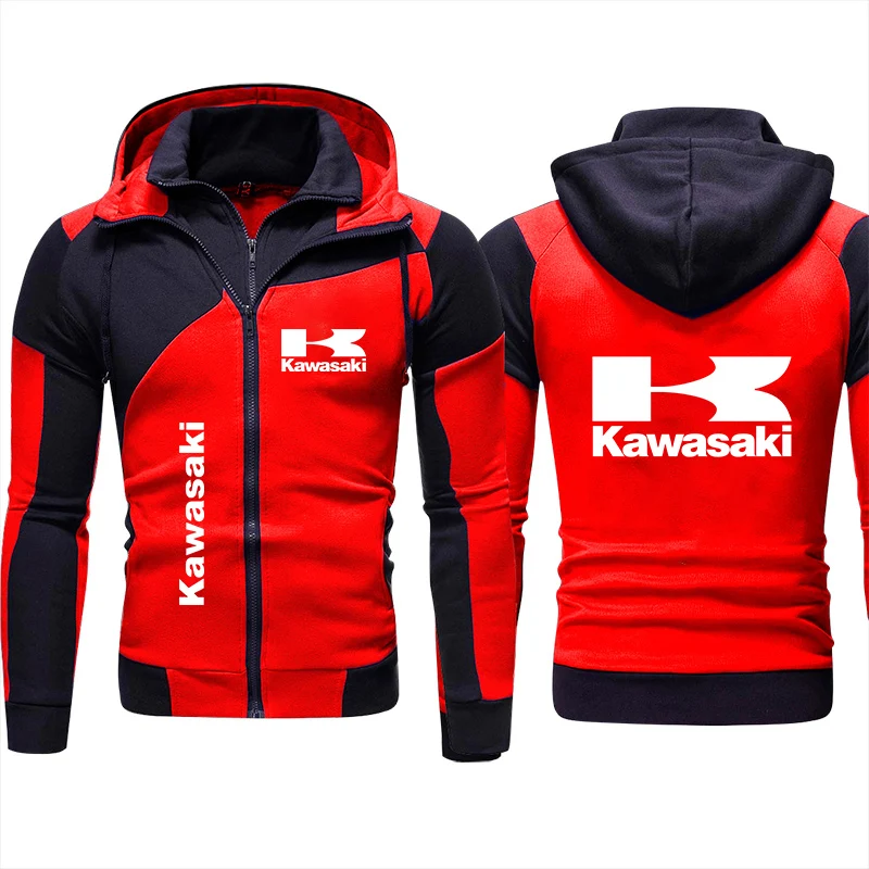 Men's Kawasaki Logo Hoodie Autumn Winter Hoodie Sweatshirt Trendy Thicken Pullover Racing Jacket Kawasaki Clothing Red Hoody