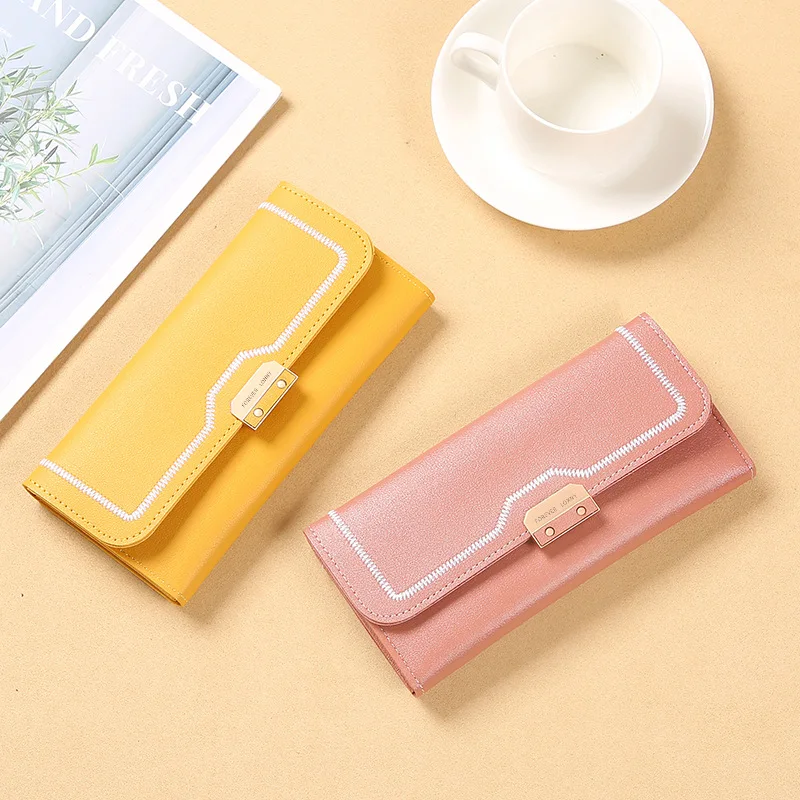 Long New Solid Color Simple Large Capacity Women's Multi-card Wallet