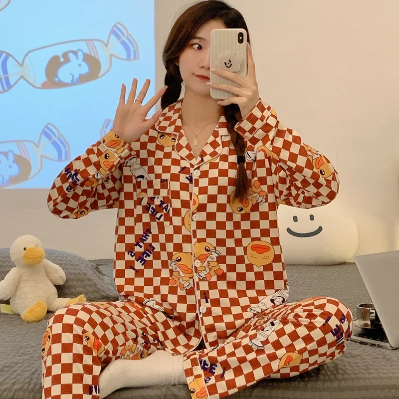 CAIYIER 2022 Women Pajamas Set Leopard Grain Long Sleeved Sleepwear Girls Soft Winter Leisure Nightwear Sweet Night Home Suit