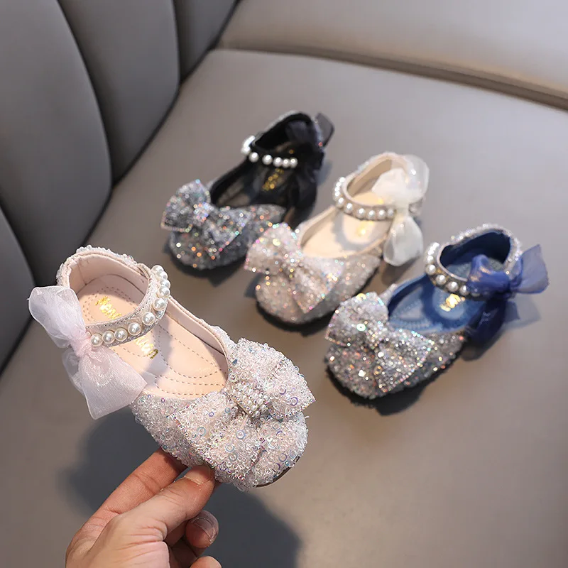 

Sweet Spring Summer Autumn Sequined Princess PU Bow Knot Tassels Children Girl's Rubber Party Shoes for 1 to 12 Years Baby Kids