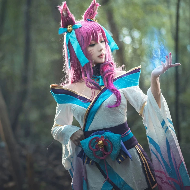 Фото Костюм для косплея Ahri LOL League of Legends Spirit Blossom с париком для женщин и девушек, для Хэллоуина и игровых вечеринок №2