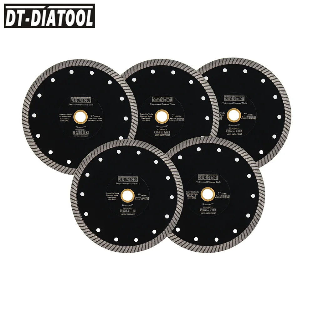 DT-DIATOOL 5pcs Diamond Cut Disc For Tile Porcelain Ceramic Marble Arbor22.23mm Grit60 Saw Blades Dia180mm/7inch Cutting Wheel