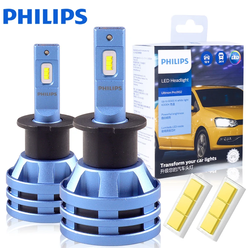 

Светодиодные Лампы Для Автомобильных Фар Philips Ultinon Essential H3, 6000K, Суперяркий Белый Свет, 12В/24В, 2 Шт.