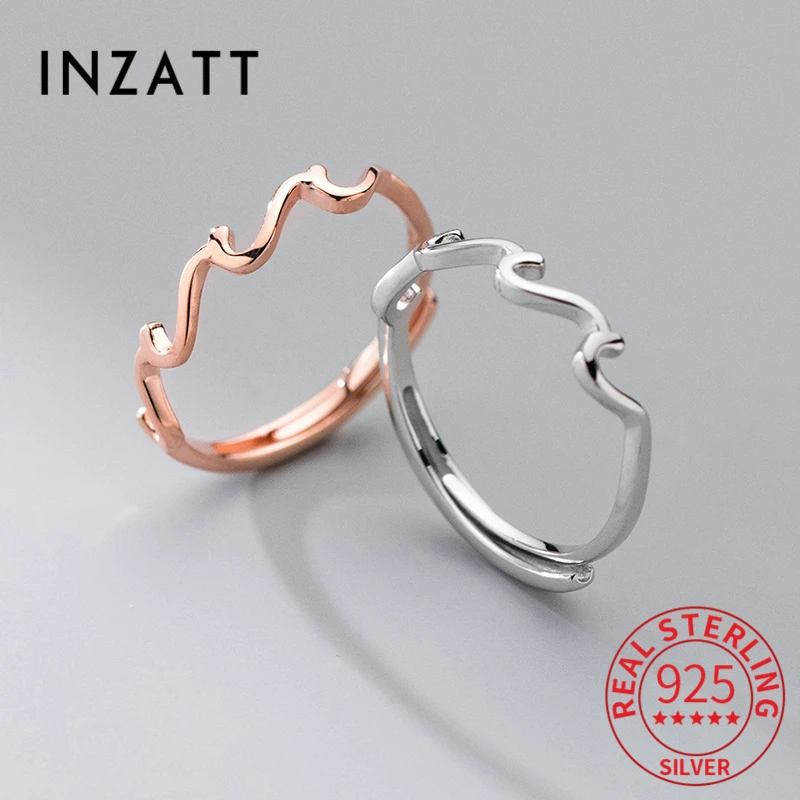 

INZATT Real 925 Sterling Silver Wave Line Adjustable Ring For Charming Women Trendy Fine Jewelry Minimalist Accessories