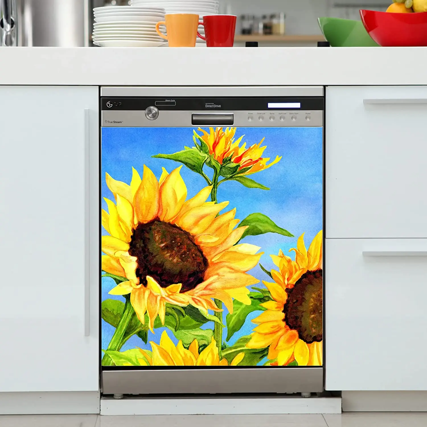 

Kitchen Sunflower Decor Dishwasher Cover Magnet Colorful Dishwasher Decal Magnetic Sticker Floral Home Fridge Door Decor