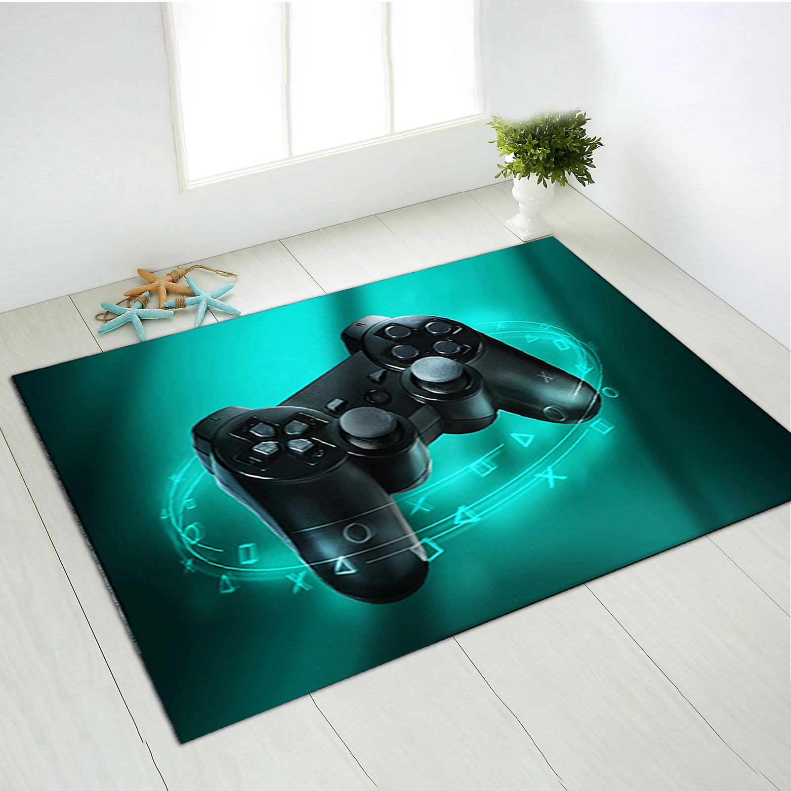 

Gaming Rug Non-slip Soft Gamer Pink Blue Crystal Fleece Rug Designed With Gamer Controller Indoor Entrance Floor Carpet Doormats