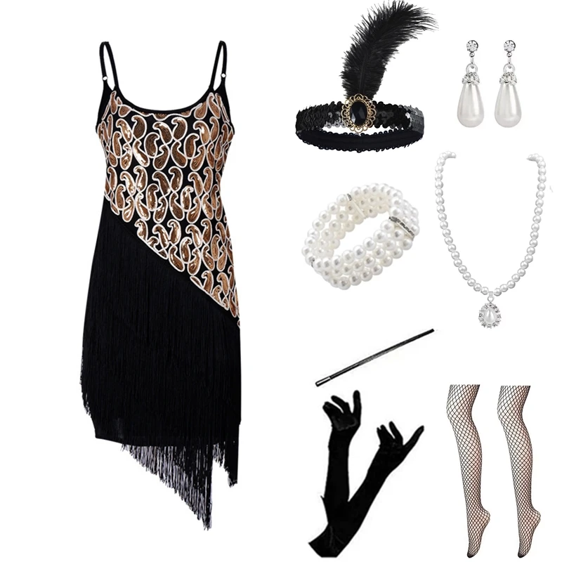 

Vintage Vestidos 1920s Flapper Girl Fancy Dress Great Gatsby Dress Costumes Slash Neck Strappy Fringe