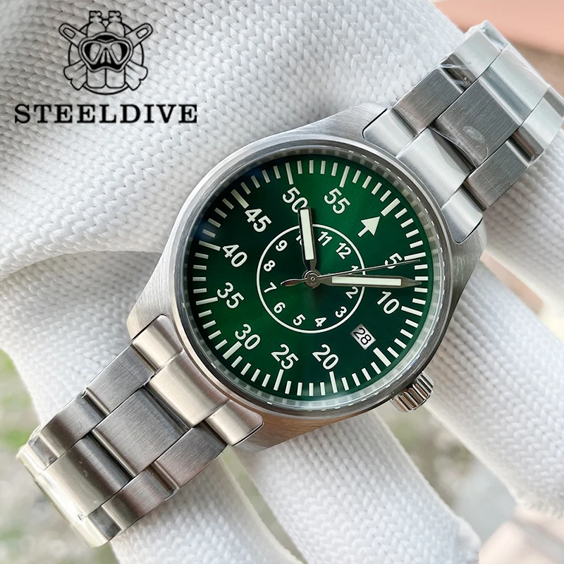 

STEELDIVE SD1940T Men's Diver Watch Stainless Steel Sapphire 200M Waterproof NH35 Automatic Movement Mechanical Pilot Relogio