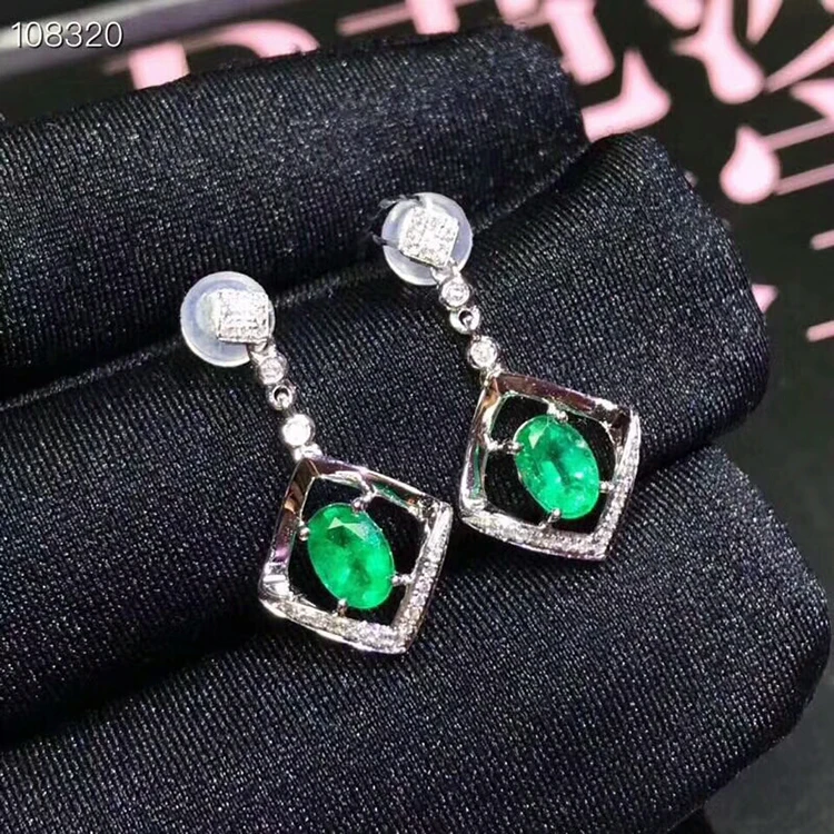

[MeiBaPJ]Natural Columbia Emerald Gemstone Drop Earrings Real 925 Silver Fashion Earrings Fine Charm Jewelry for Women