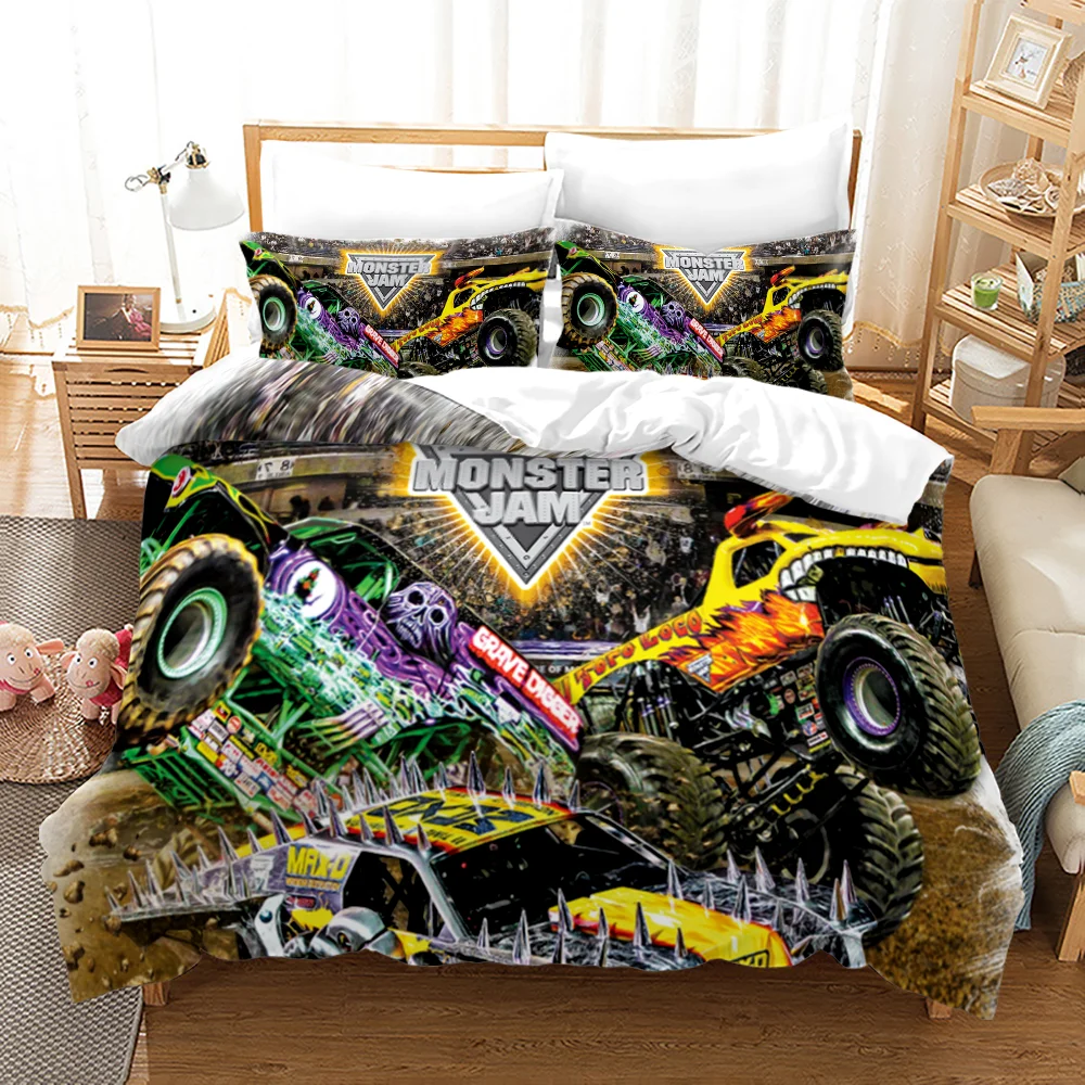 

2023 Twin Full Monster Jam F1 Bed Set Aldult Kid Bedroom Duvetcover Sets 3D Print 027 Monster Jam Bedding
